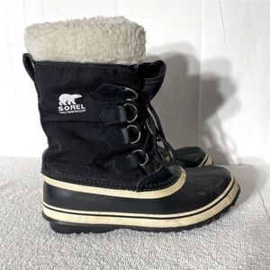 Sorel Black White Mid Calf  Winter Carnival Boots 8